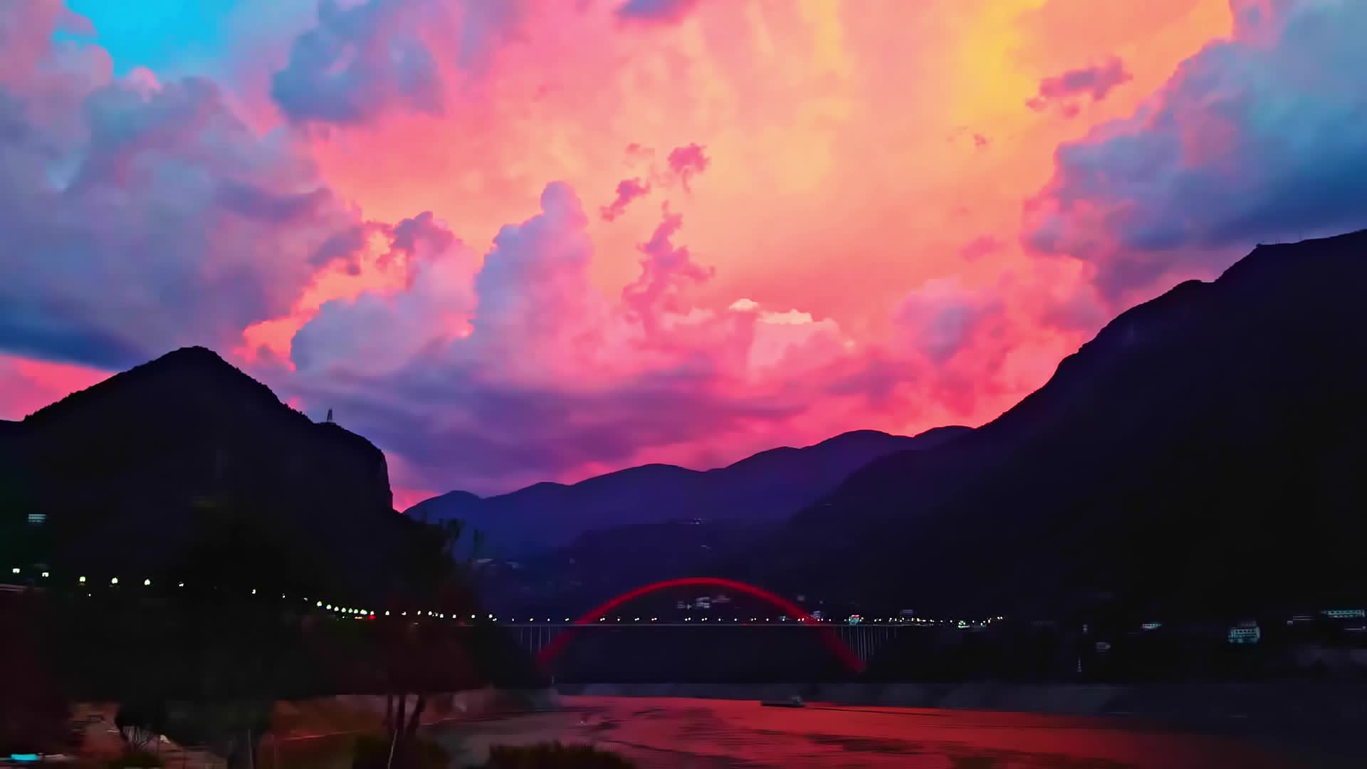 粉红色晚霞唯美晚霞彩色云朵自然风光视频的预览图
