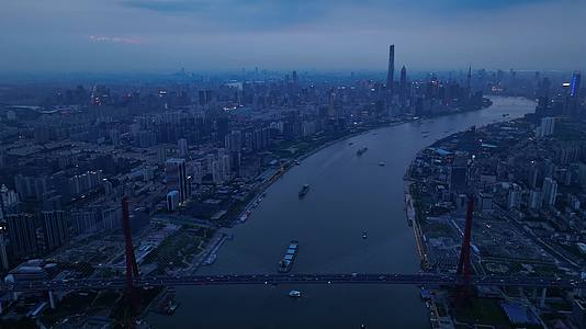 上海杨浦大桥桥梁交通日落夜景4k航拍实拍视频视频的预览图