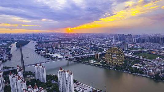 8K航拍广州圆大厦城市地标建筑日落延时摄影视频的预览图