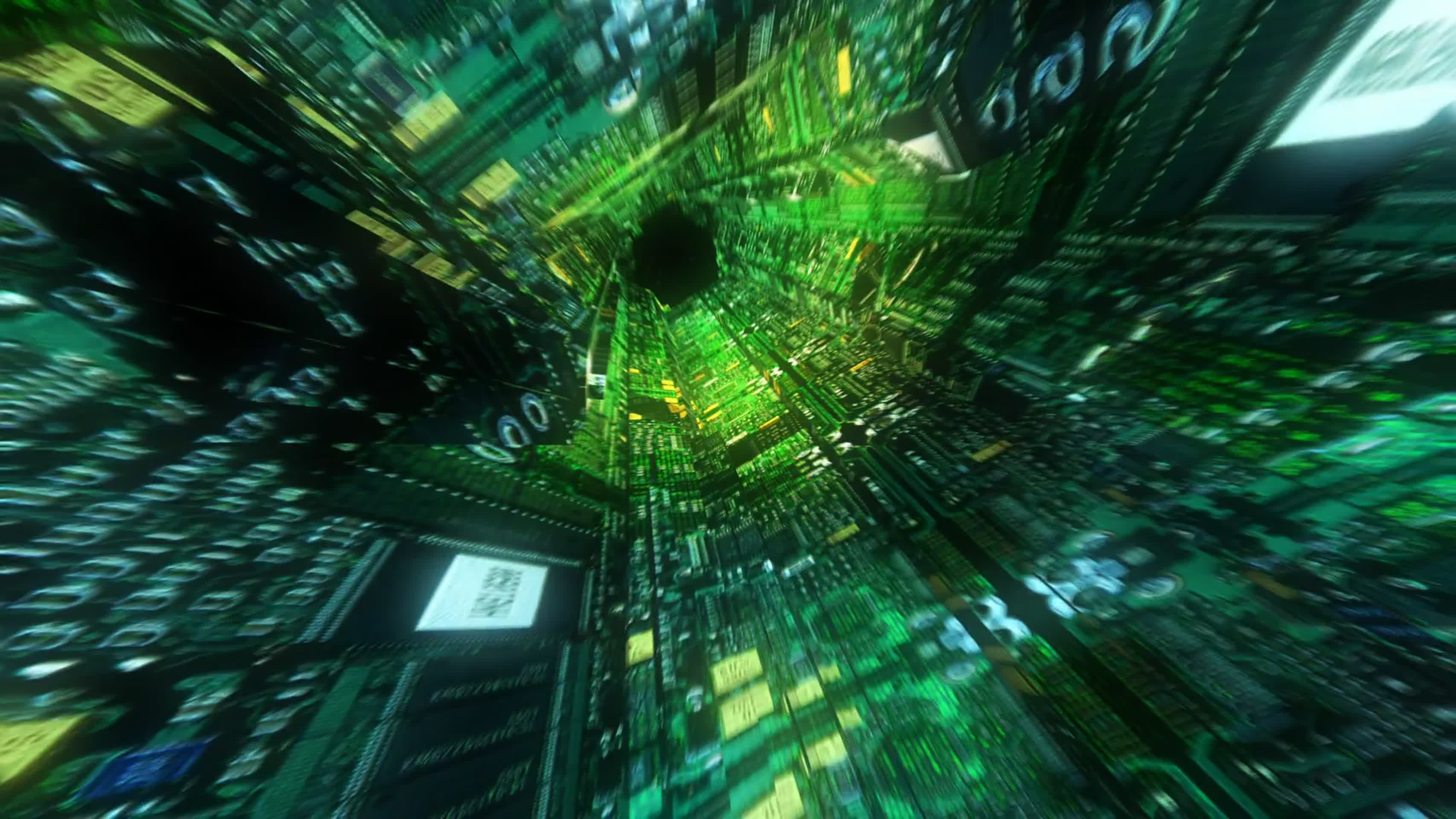 科幻科技隧道绿色电路板视频的预览图