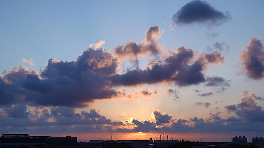 城市楼顶的落日天际线夕阳呵晚霞视频的预览图