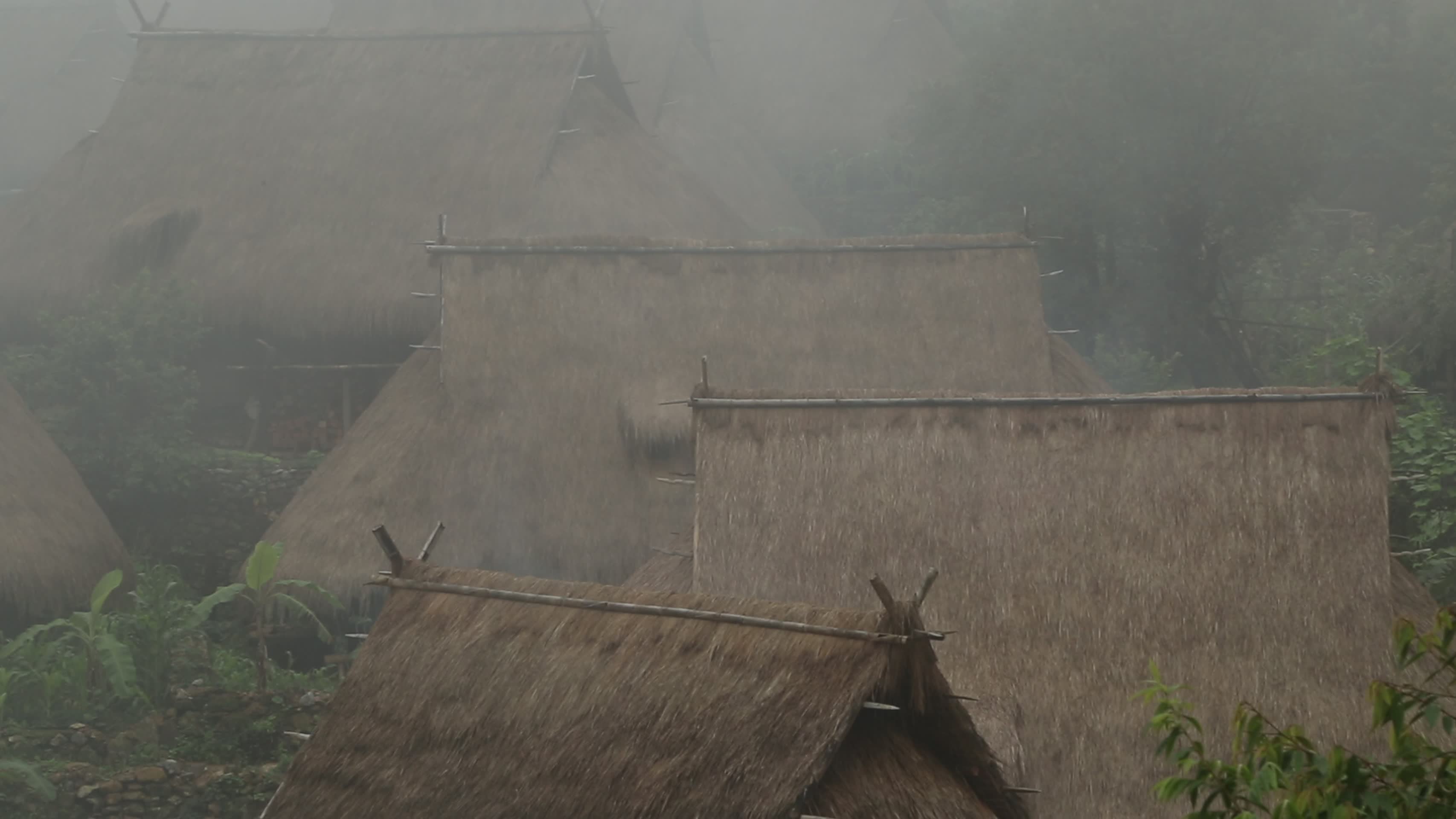 翁丁古寨部落少数民族茅草房视频的预览图
