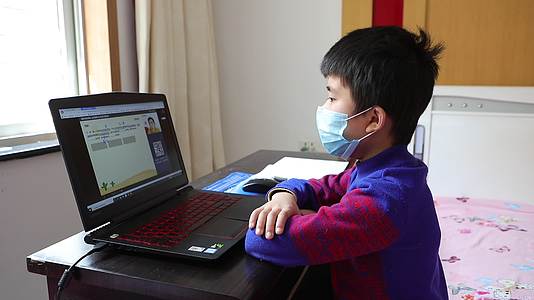 肺炎疫情小学生停课不停学上网课视频视频的预览图