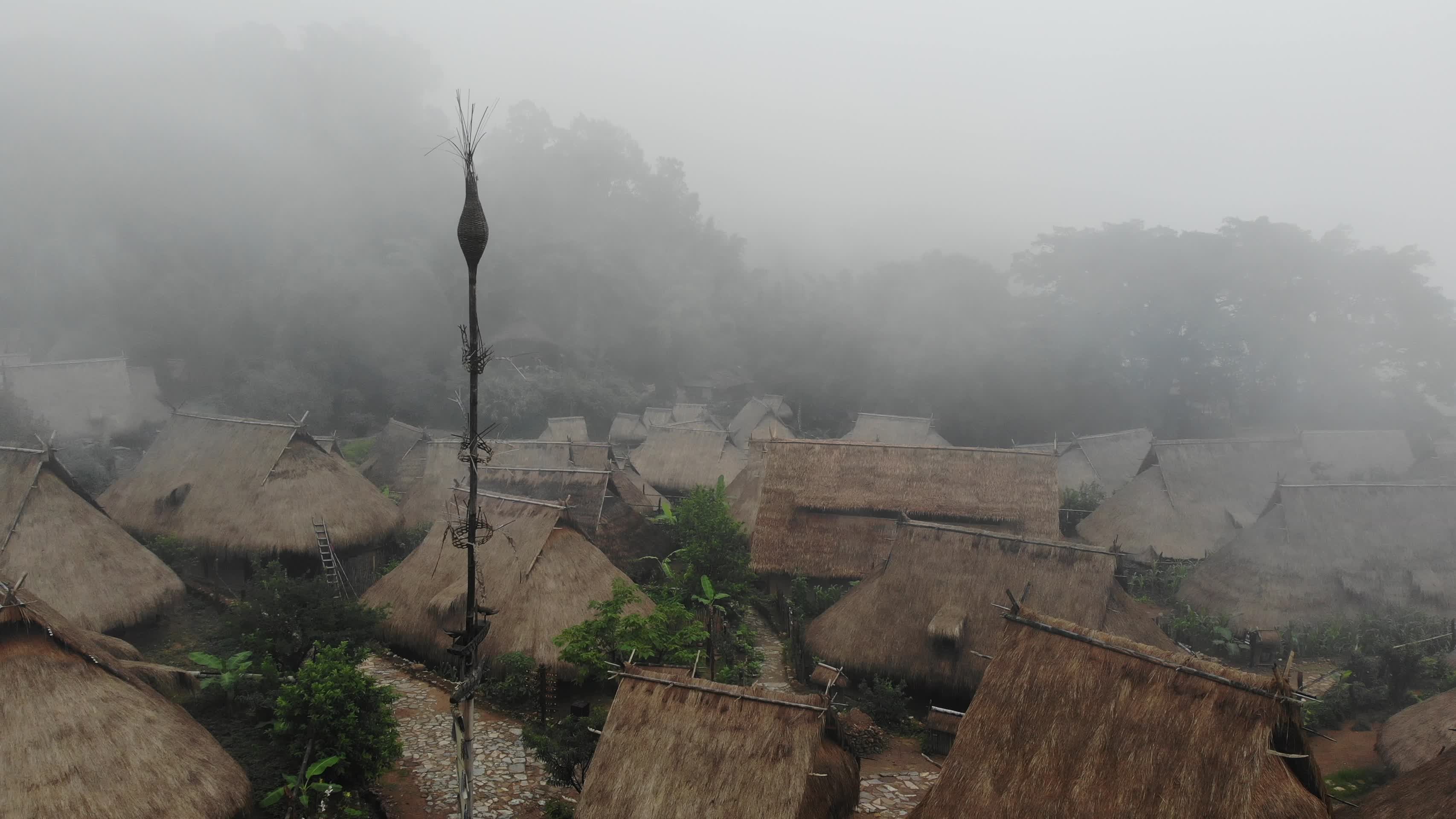 沧源翁丁佤族原始部落茅草房航拍视频的预览图