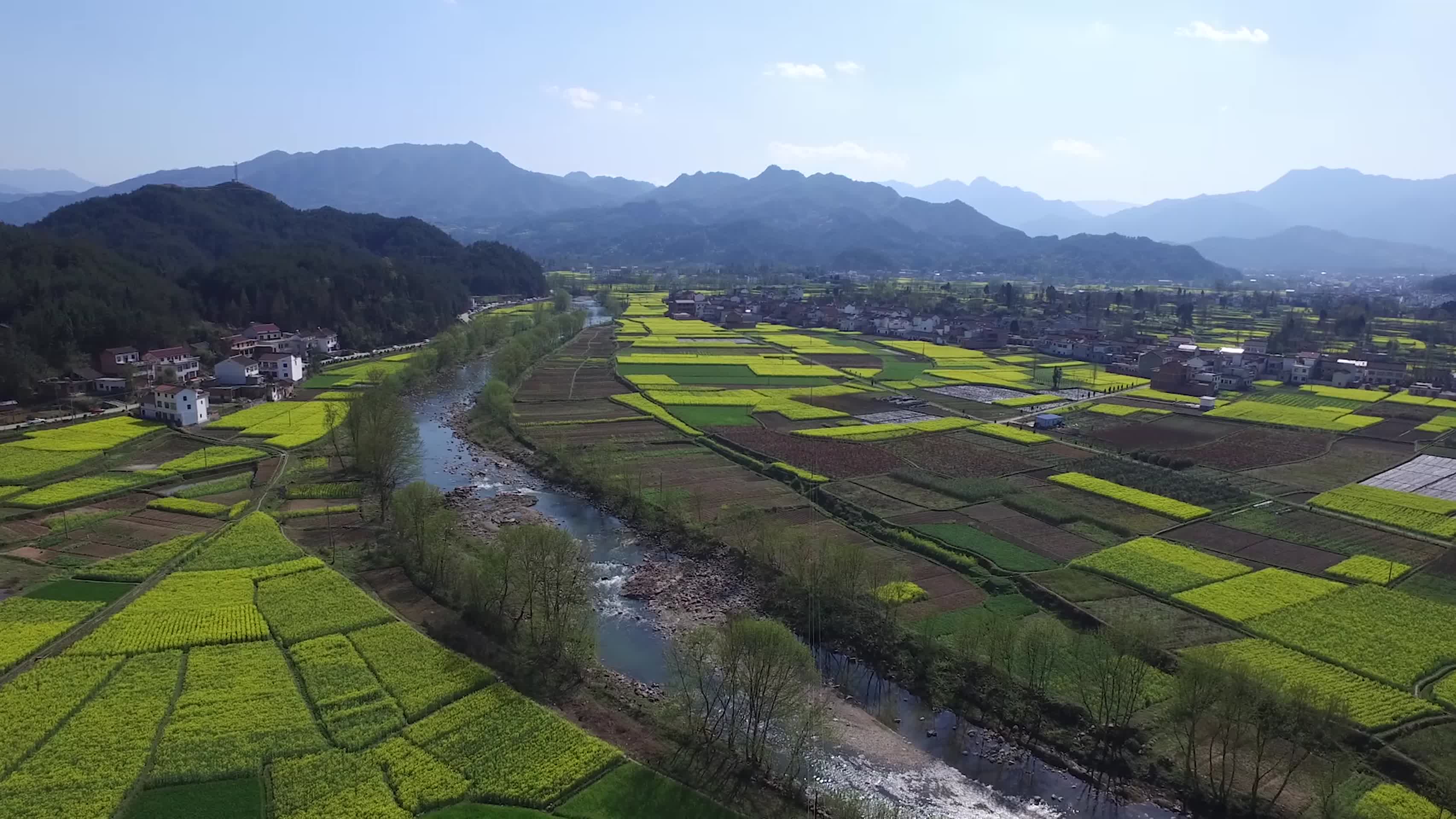 航拍陕西汉中水河油菜花视频的预览图