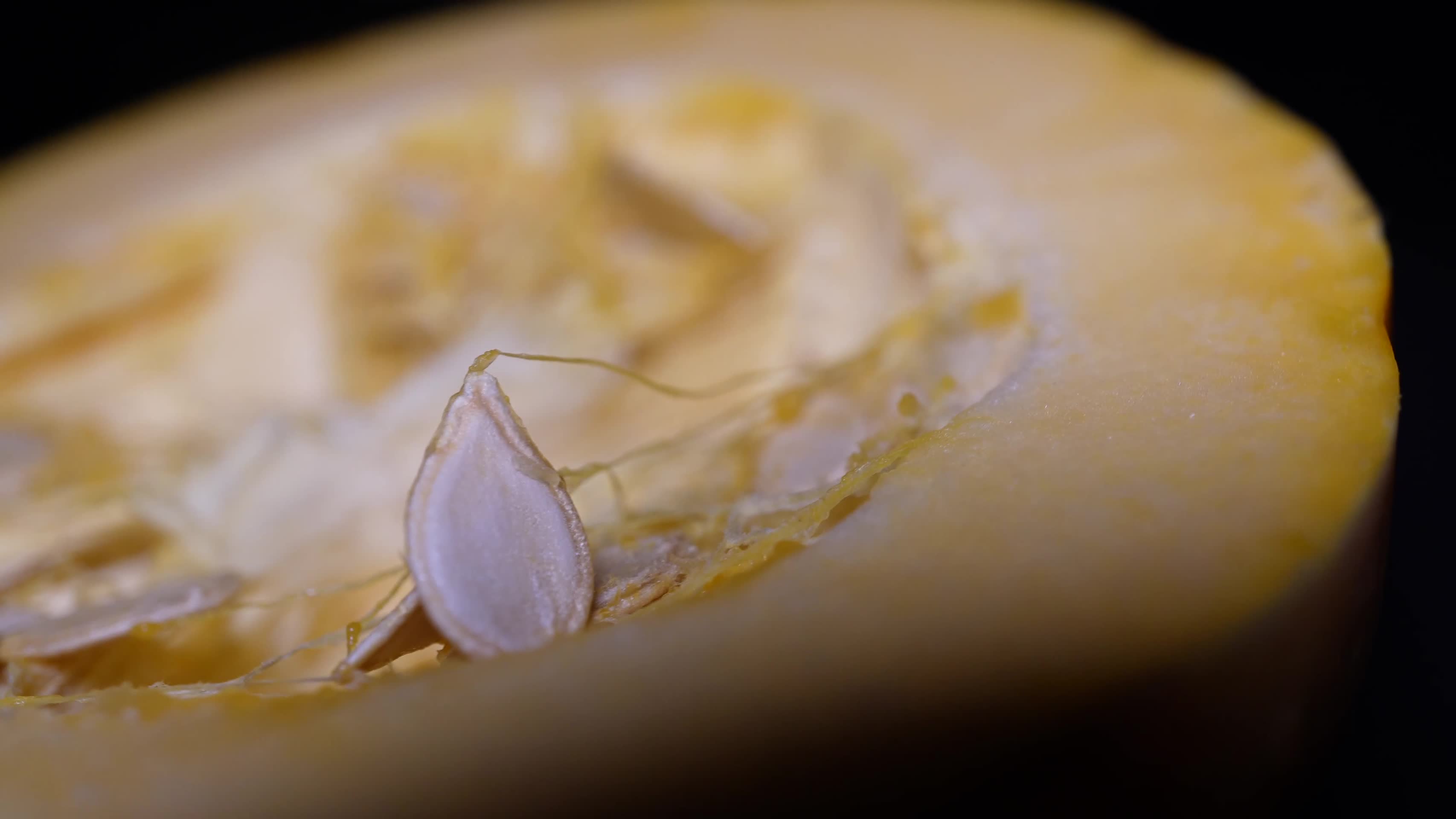 切开的小黄金贝贝南瓜籽南瓜瓤视频的预览图