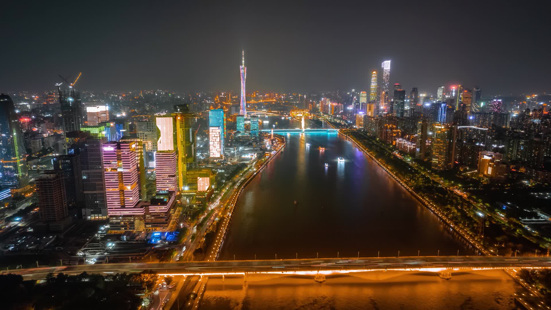 8K广州珠江全景城市天际线夜景灯光延时视频的预览图