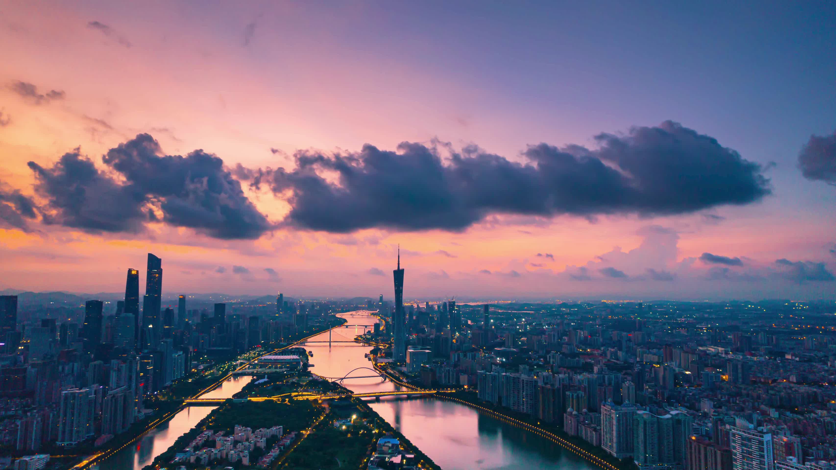 8K广州珠江朝霞城市风光城市天际线延时视频的预览图