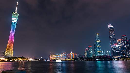 8K震撼广州三件套珠江夜景灯光繁华延时视频的预览图