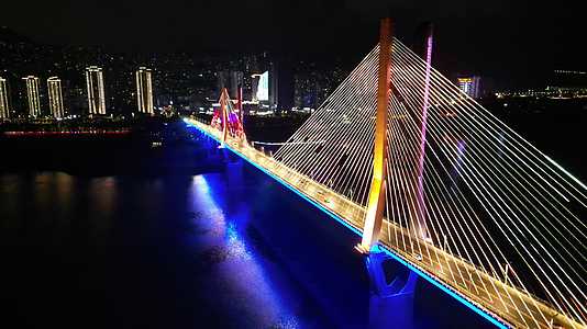 重庆云阳长江大桥自然风光夜景航拍视频的预览图