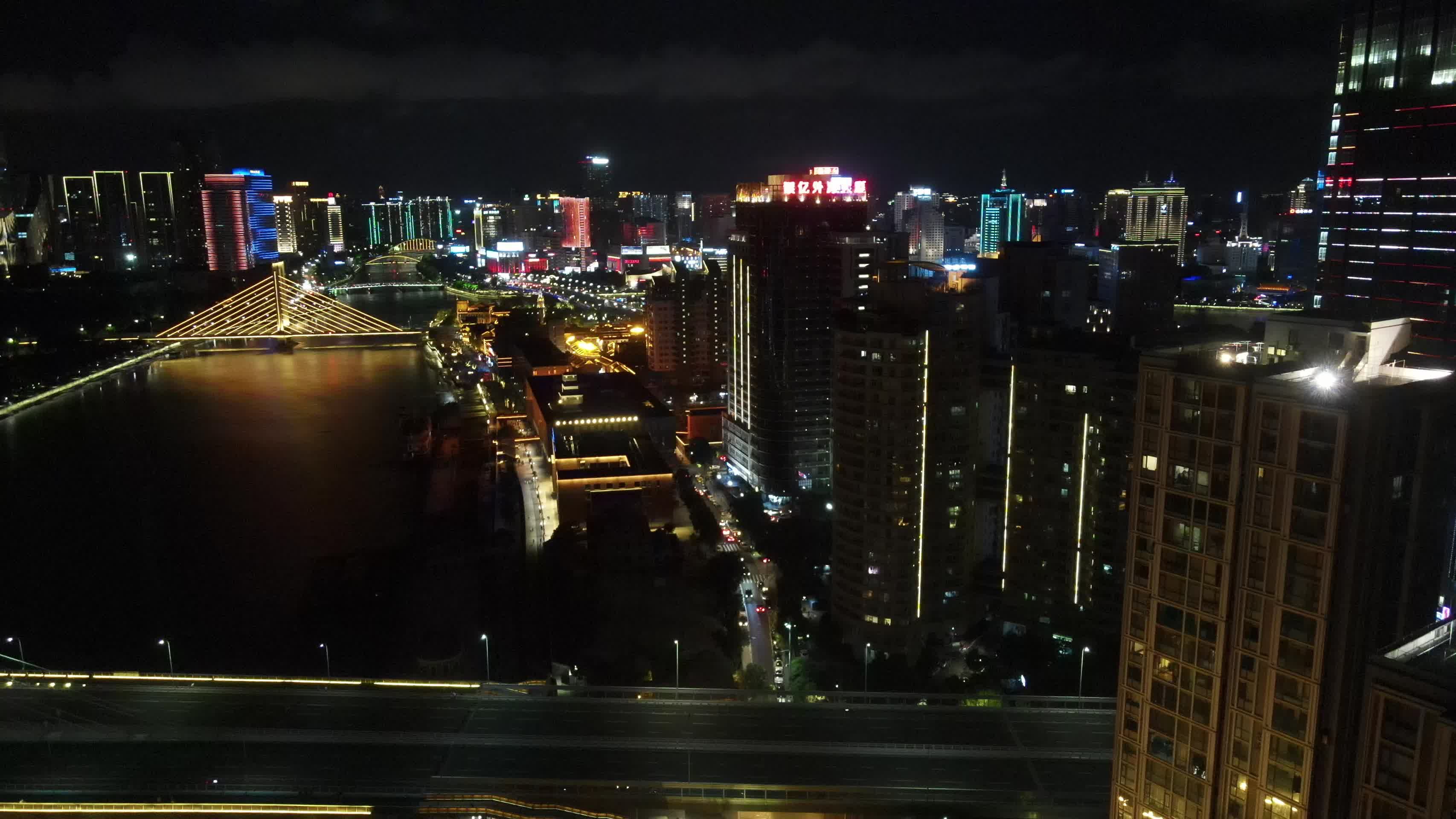 宁波夜景航拍宁波甬江珍珠贝外滩大桥夜景4K航拍视频的预览图