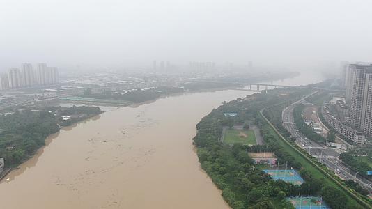 航拍城市河流汛期洪水暴发视频的预览图