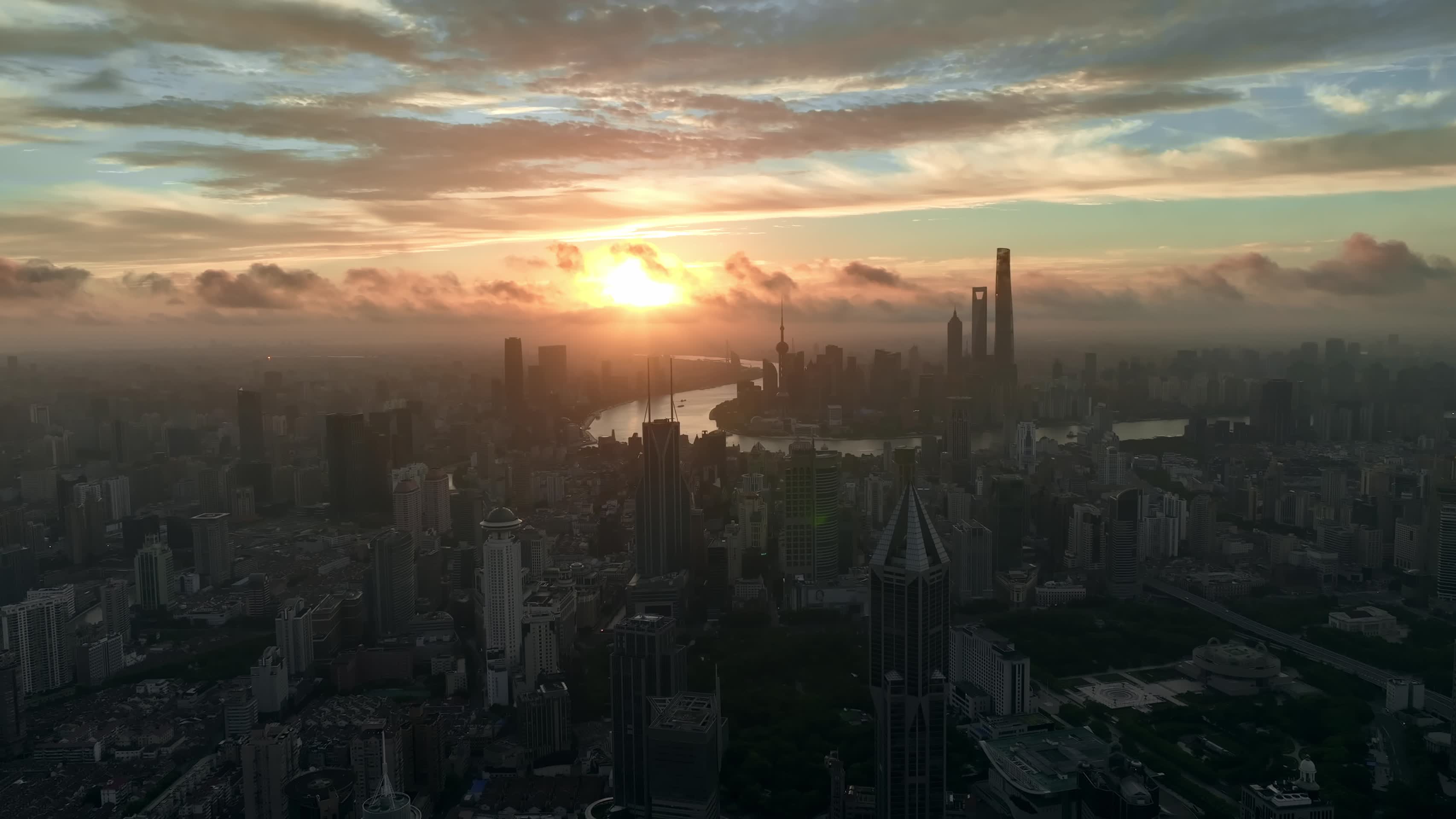 上海陆家嘴日出地标宣传片漫画天气航拍视频的预览图