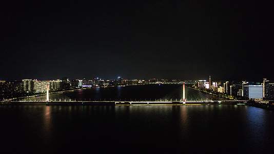 浙江杭州复兴大桥夜景灯光航拍视频的预览图