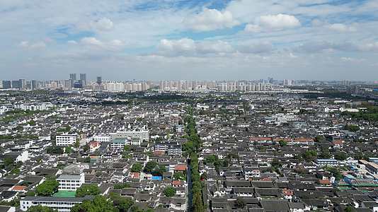 江苏苏州城市风光全景图天际线蓝天白云航拍视频的预览图
