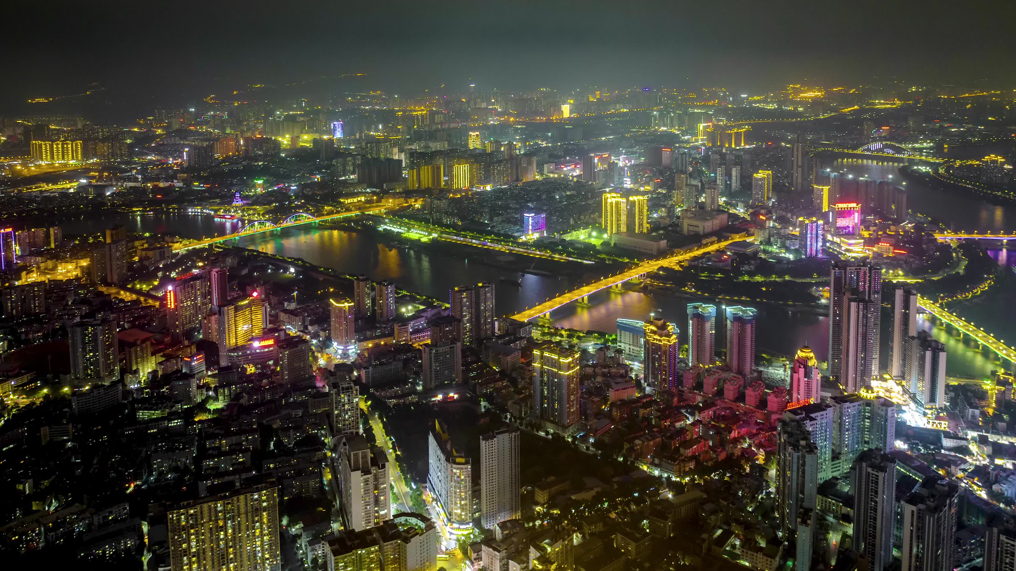 4K延时航拍南宁邕江璀璨夜景视频的预览图