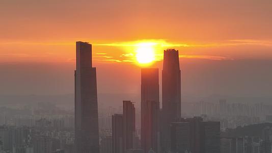 4K航拍南宁日出东盟商务区高楼大厦视频的预览图