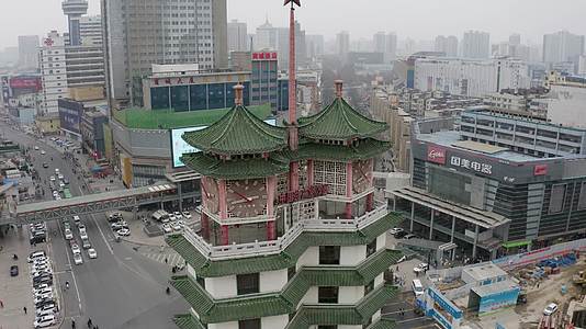 航拍河南郑州地标建筑二七纪念塔视频的预览图