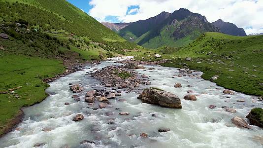 西藏自然风景高山草原河流村庄牦牛航拍4k视频的预览图