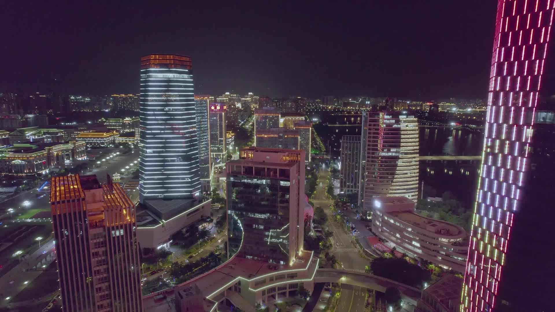 航拍福建厦门杏林湾营运中心夜景视频的预览图