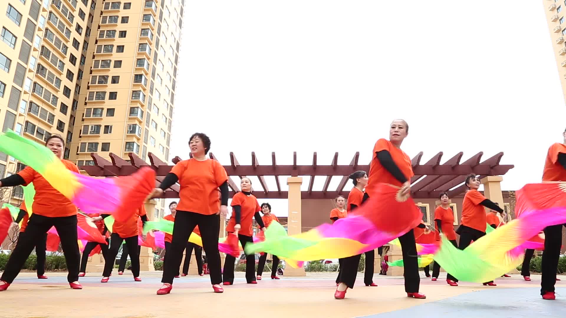 广场舞舞蹈老年舞蹈队夕阳舞蹈队扇子舞视频的预览图