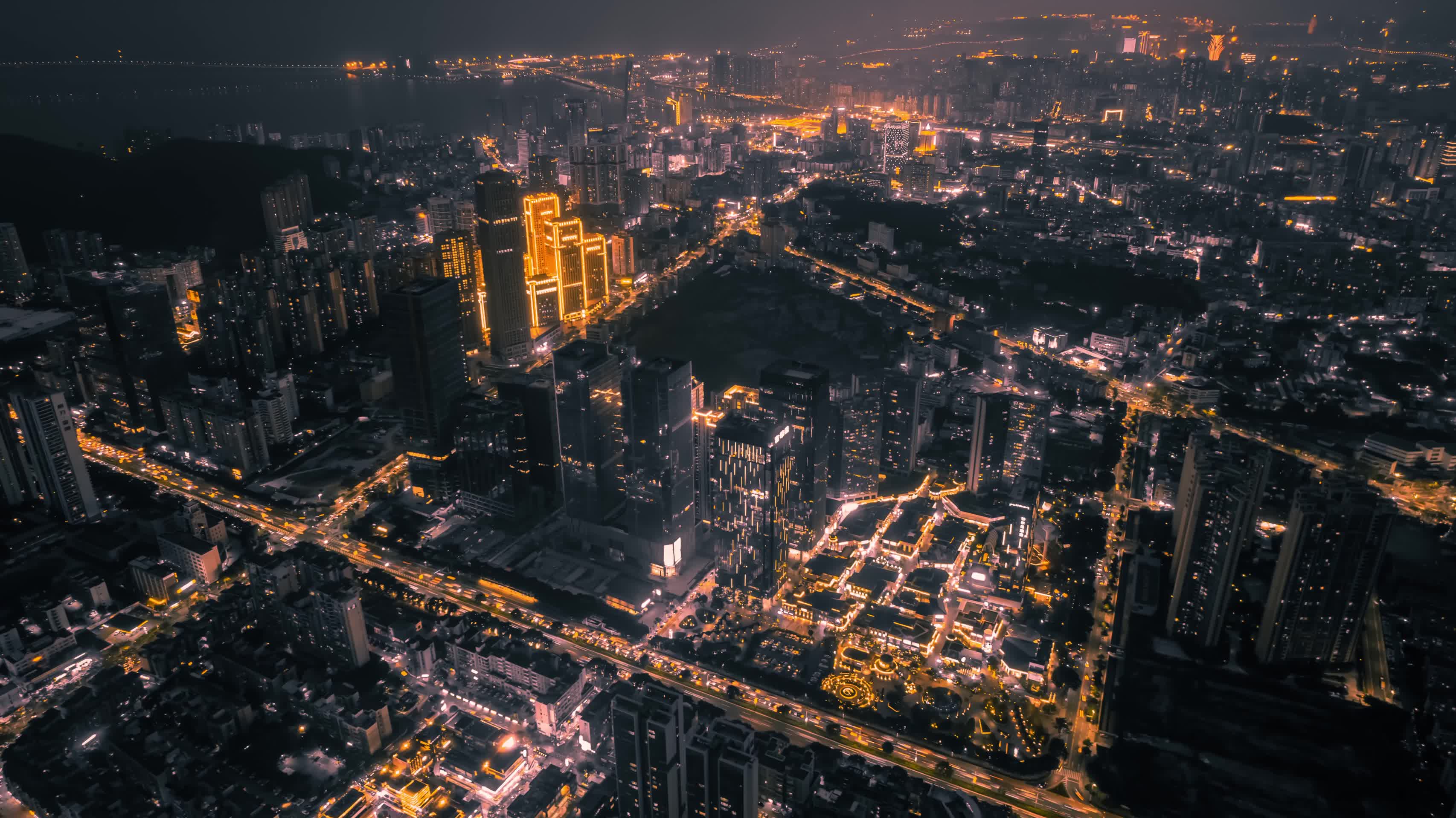 8K广东珠海城市全景风光夜景黑金延时视频的预览图
