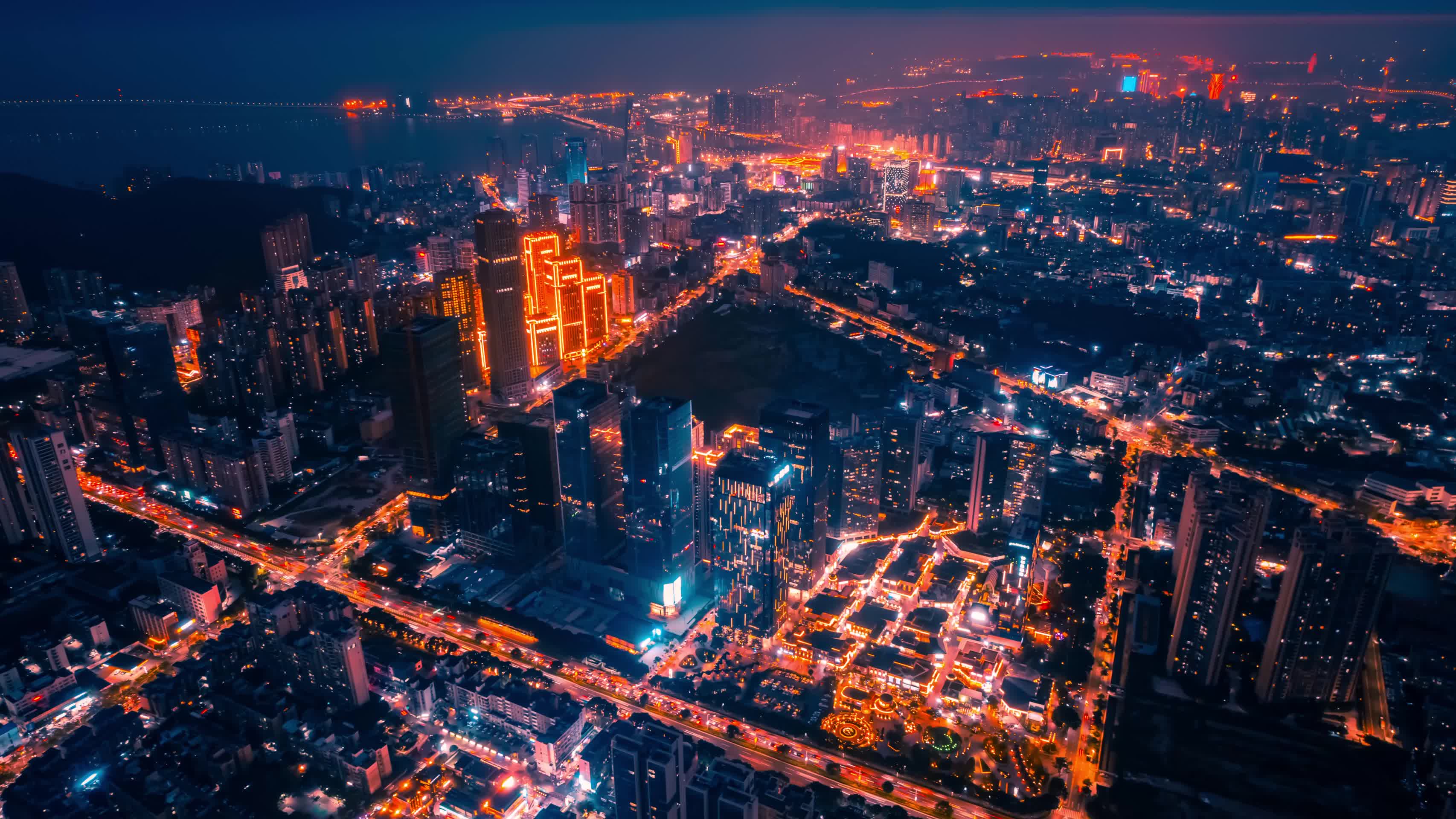 8K广东珠海城市全景风光夜景青橙延时视频的预览图