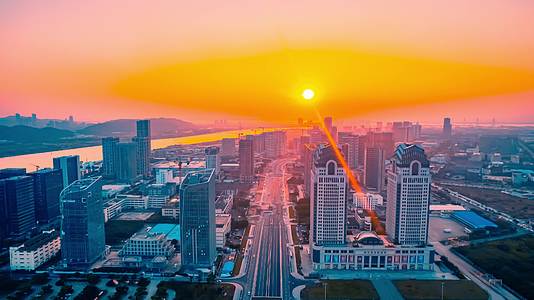 日落广东珠海横琴粤澳合作区城市大景延时视频的预览图