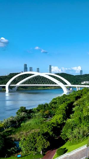 高清竖屏航拍南宁大桥蓝天白云风景视频的预览图