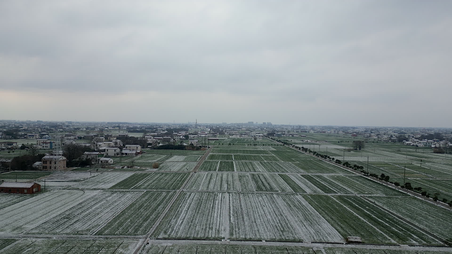 冬雪乡村绿色生长中的农田和村居视频的预览图