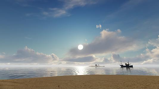 海边日落和渔船视频的预览图