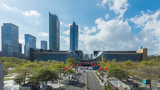 深圳图书馆与音乐厅蓝天白云美景视频的预览图