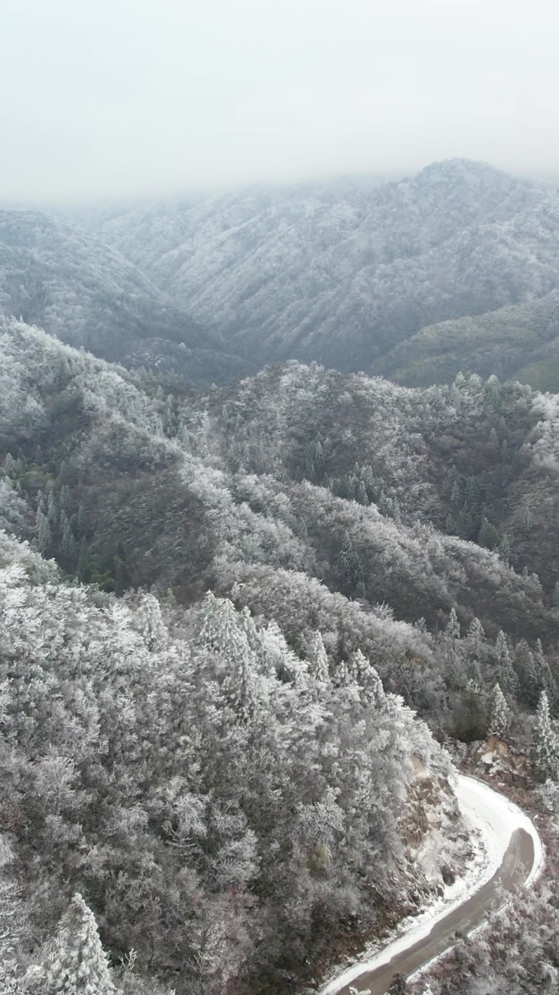 高清竖屏航拍桂林资源雾凇雪景视频的预览图