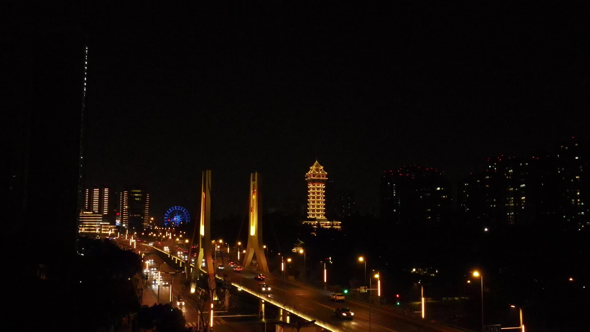 城市立交桥公园夜景航拍视频的预览图
