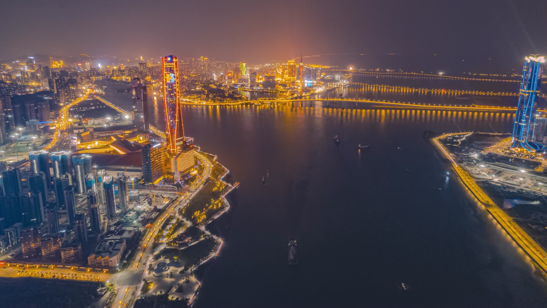 4K珠海十字门眺望澳门城市全景风光延时视频的预览图