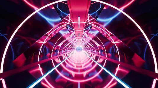 霓虹发光线条与隧道空间3D渲染视频的预览图