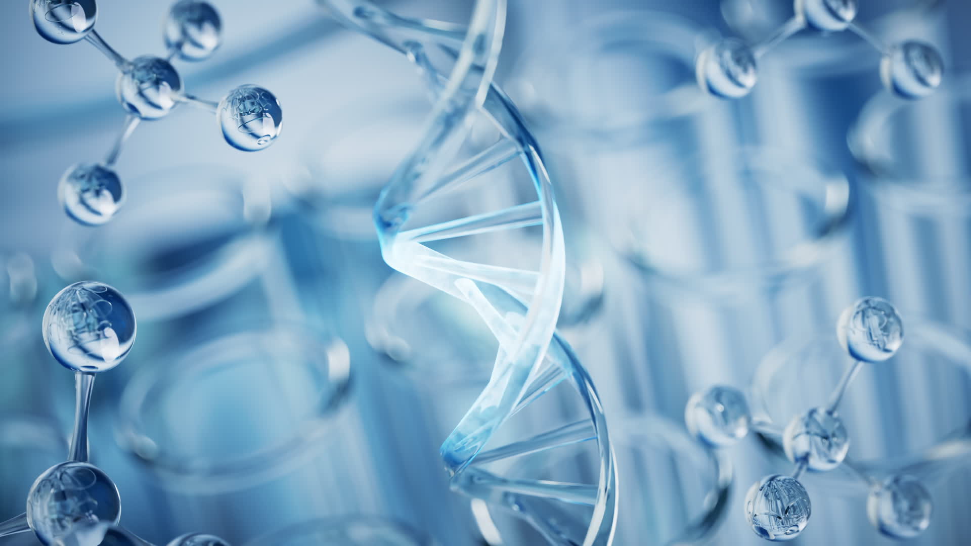 DNA与生物实验室化学分子3D渲染视频的预览图