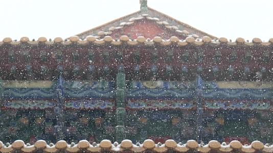 雪景中国古建屋檐走兽视频的预览图