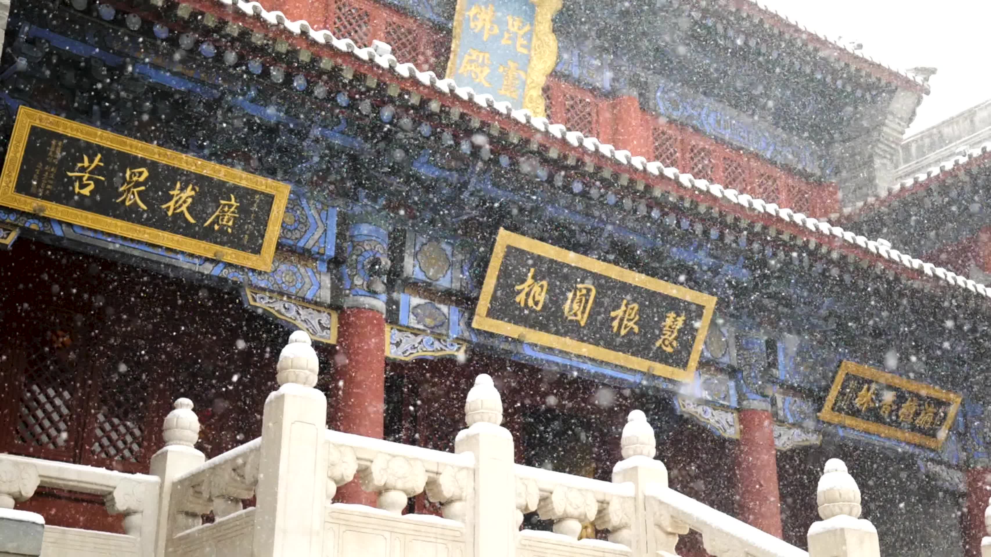 园林景观中式古建雪景风光视频的预览图