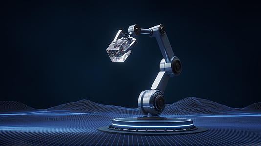机械臂与蓝色科技线条背景3D渲染视频的预览图