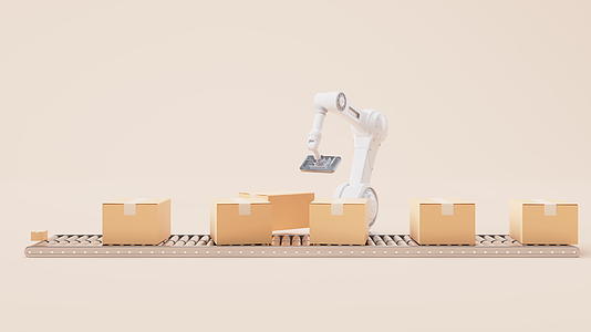 机械臂与物资货物3D渲染视频的预览图
