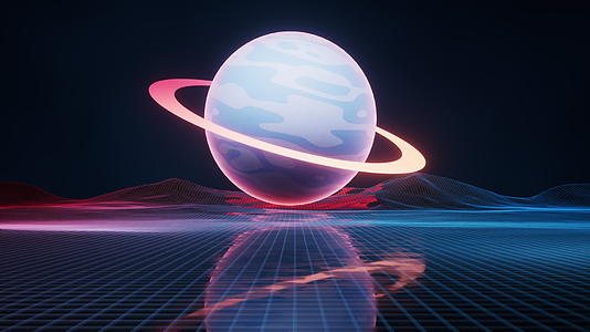 星球与蓝色科技空间背景3D渲染视频的预览图