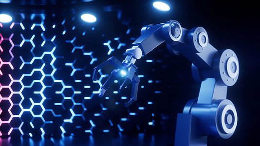 机械臂与霓虹场景动画3D渲染视频的预览图
