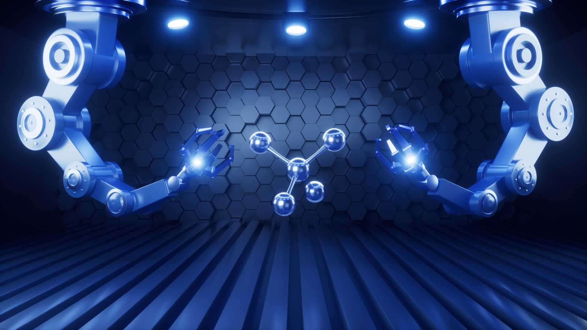 机械臂与分子场景3D渲染视频的预览图