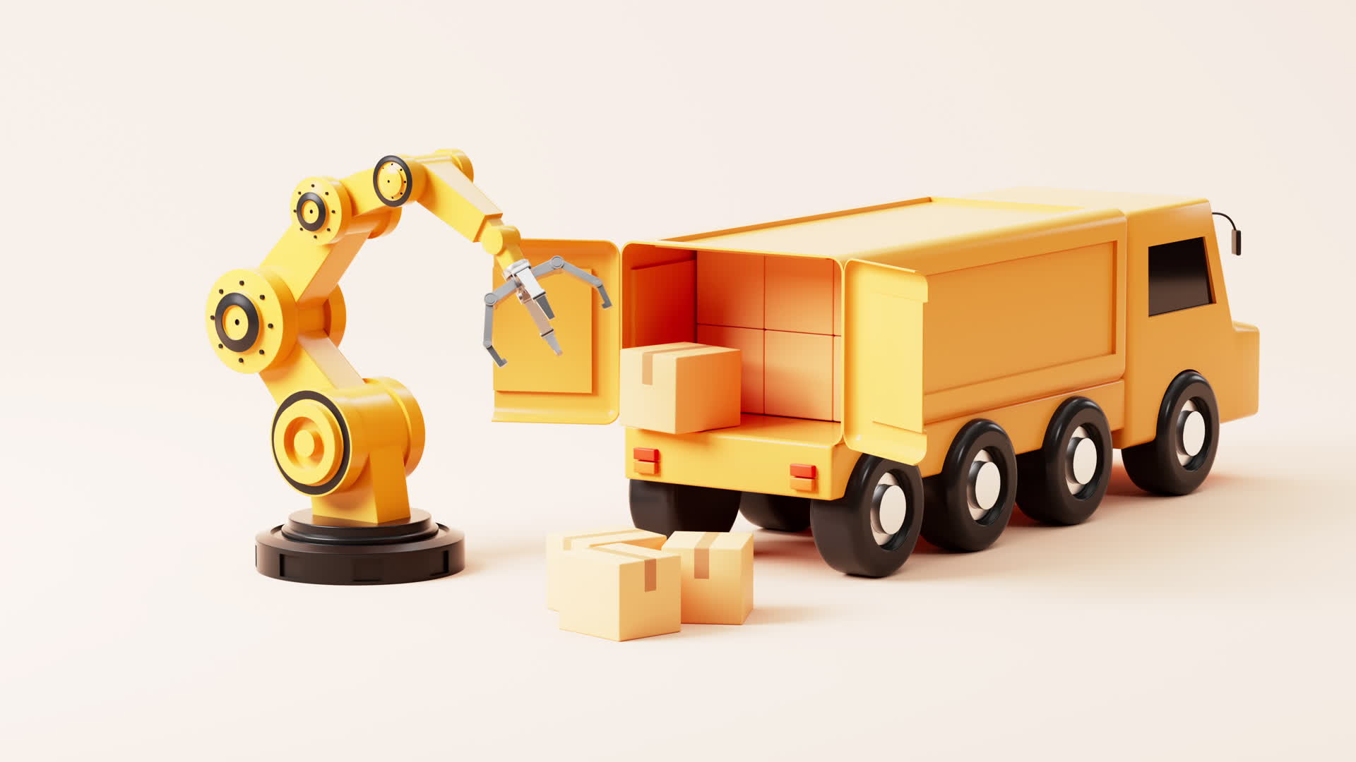 机械臂与货物物流动画3D渲染视频的预览图
