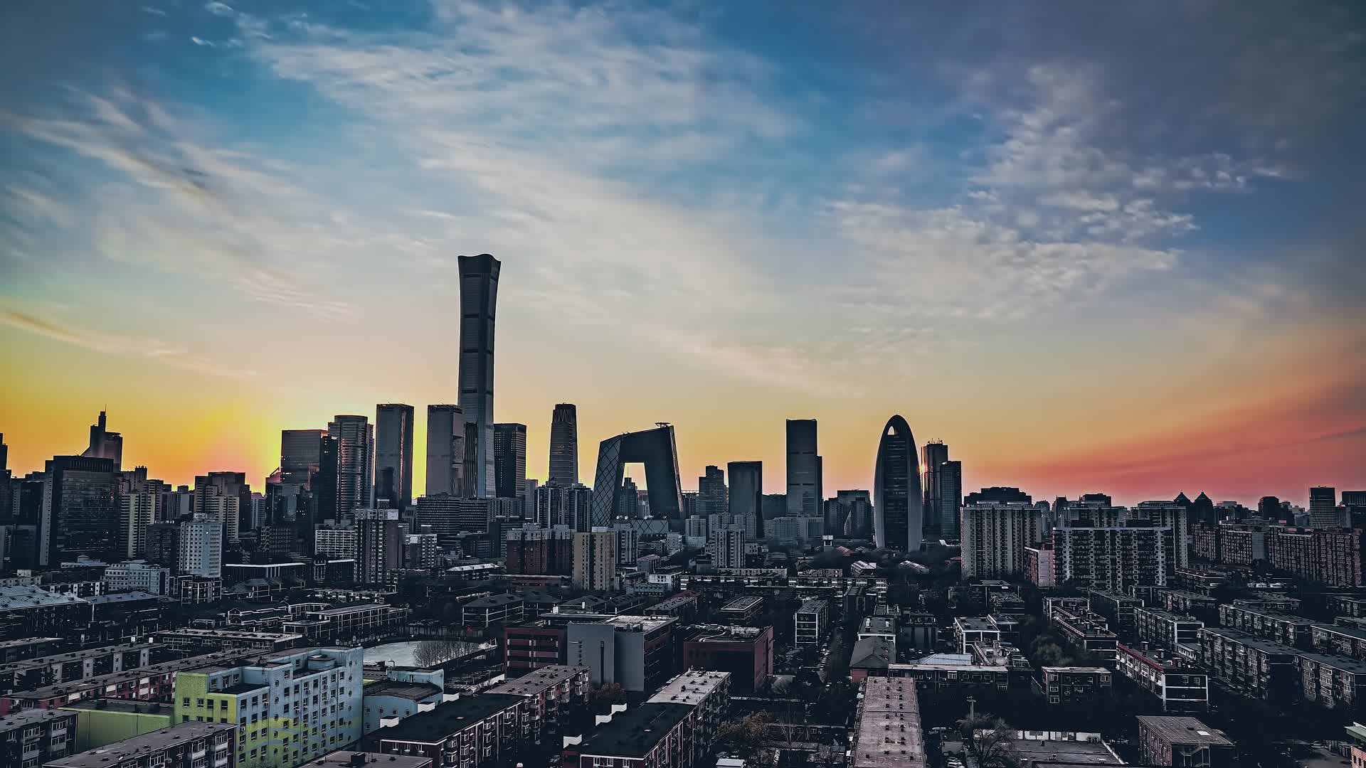 北京国贸核心区中国尊中信大厦央视大楼日出延时国贸三期高楼大厦城市建设都市商务写字楼酒店环球金融中心视频的预览图