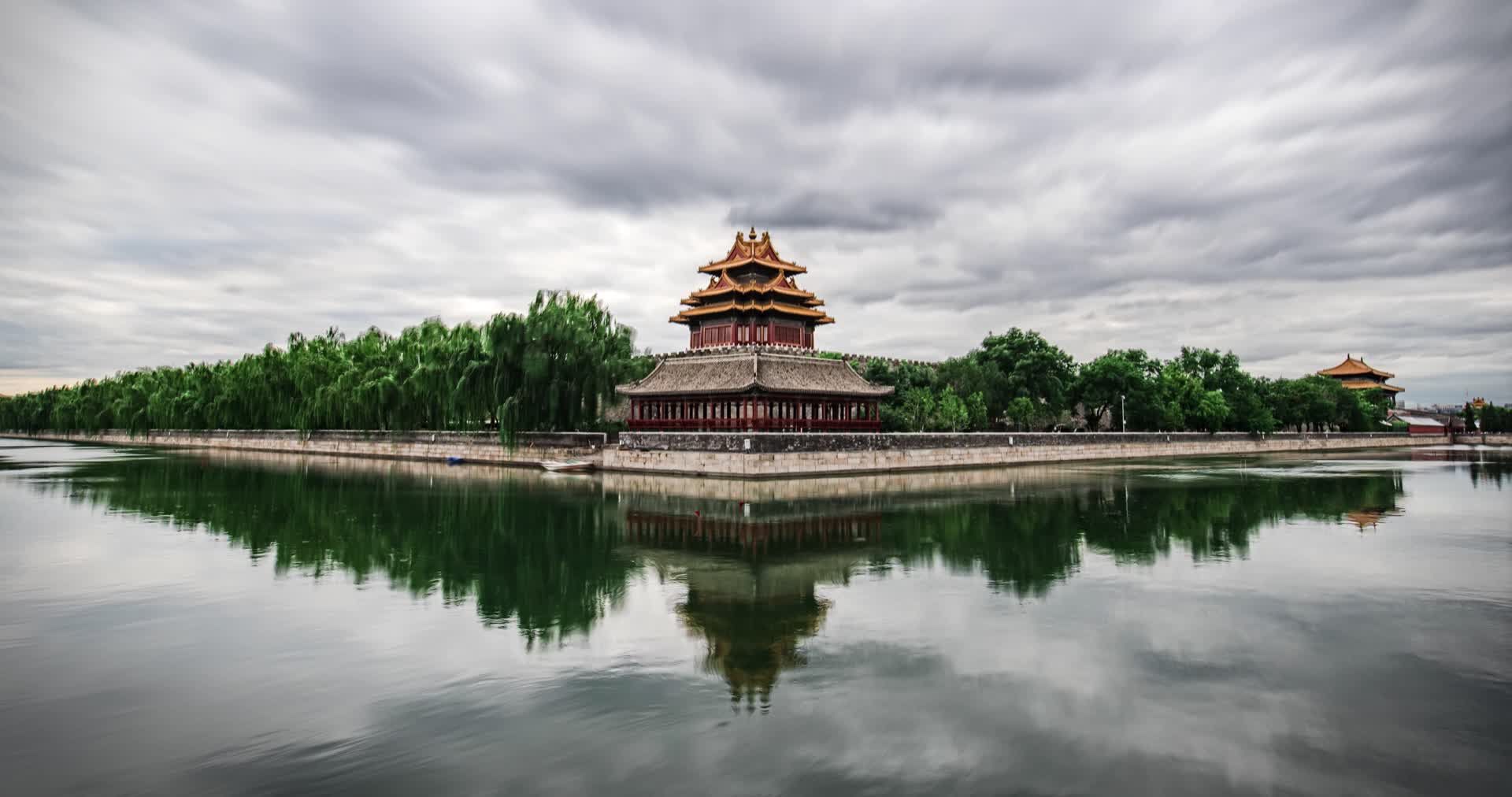 北京故宫角楼护城河古建筑文化历史阁楼视频的预览图