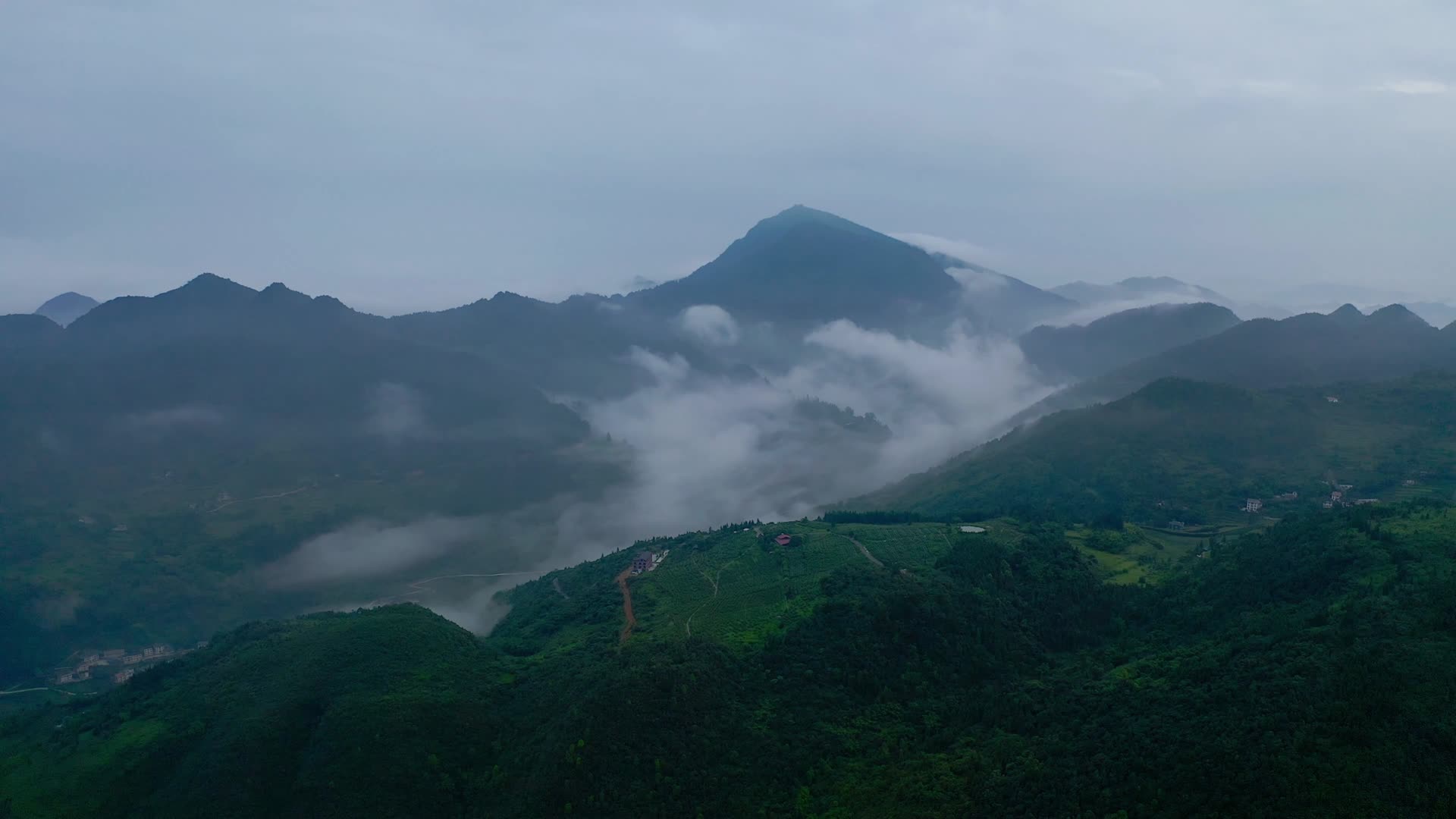 山谷中流动的云雾视频的预览图