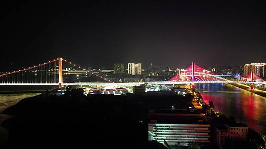 城市航拍湖北宜昌跨长江大桥夜景视频的预览图