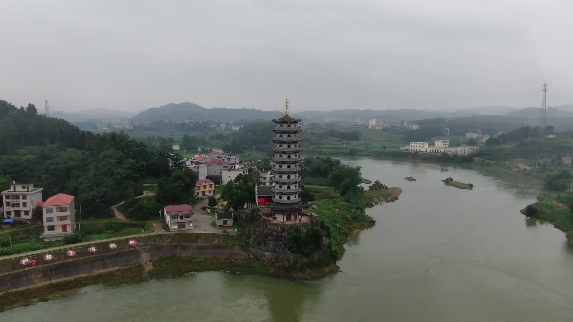 城市航拍湖南邵阳文昌塔地标建筑视频的预览图